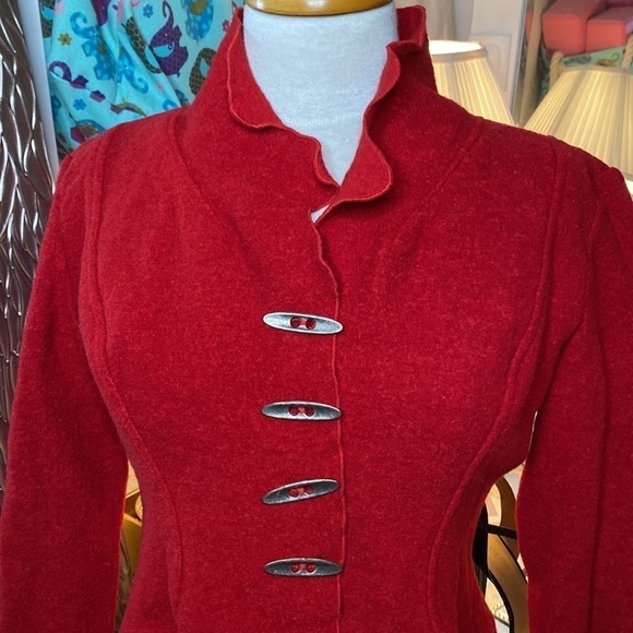 🌷Ou Empereur Ou Rien🌷 Wool  Cashmere Blend Red Scalloped Jacket - Picture 3 of 12